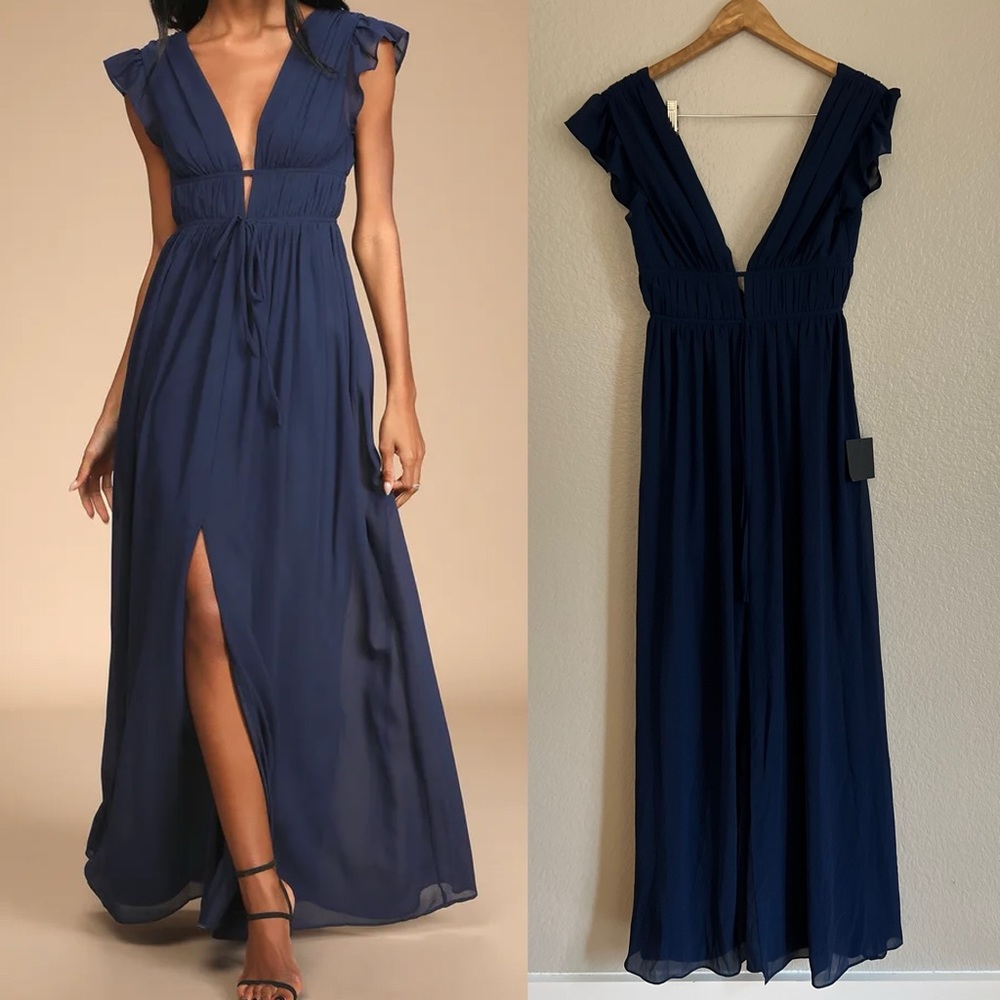NWT I’m All Yours Navy Blue Ruffled Maxi Dress